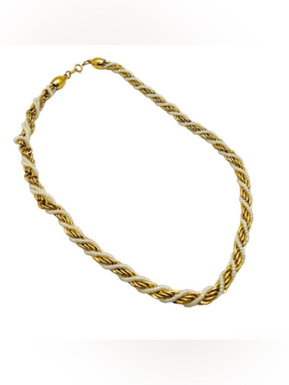 Trifari Gold Tone and Tiny Faux Pearl Necklace-16 inches - EUC